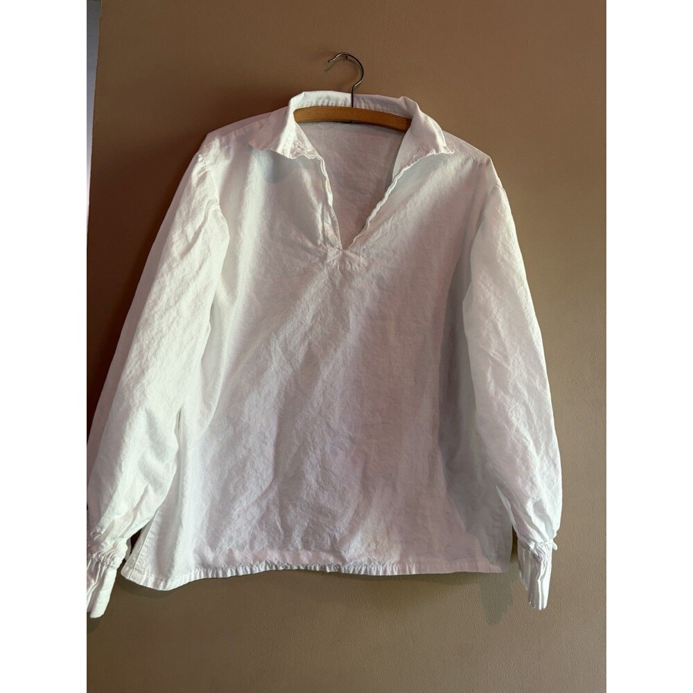 Vintage Women's White Ruffle Boho Top Size M Renaissance Whimsy Cottage Cotton
